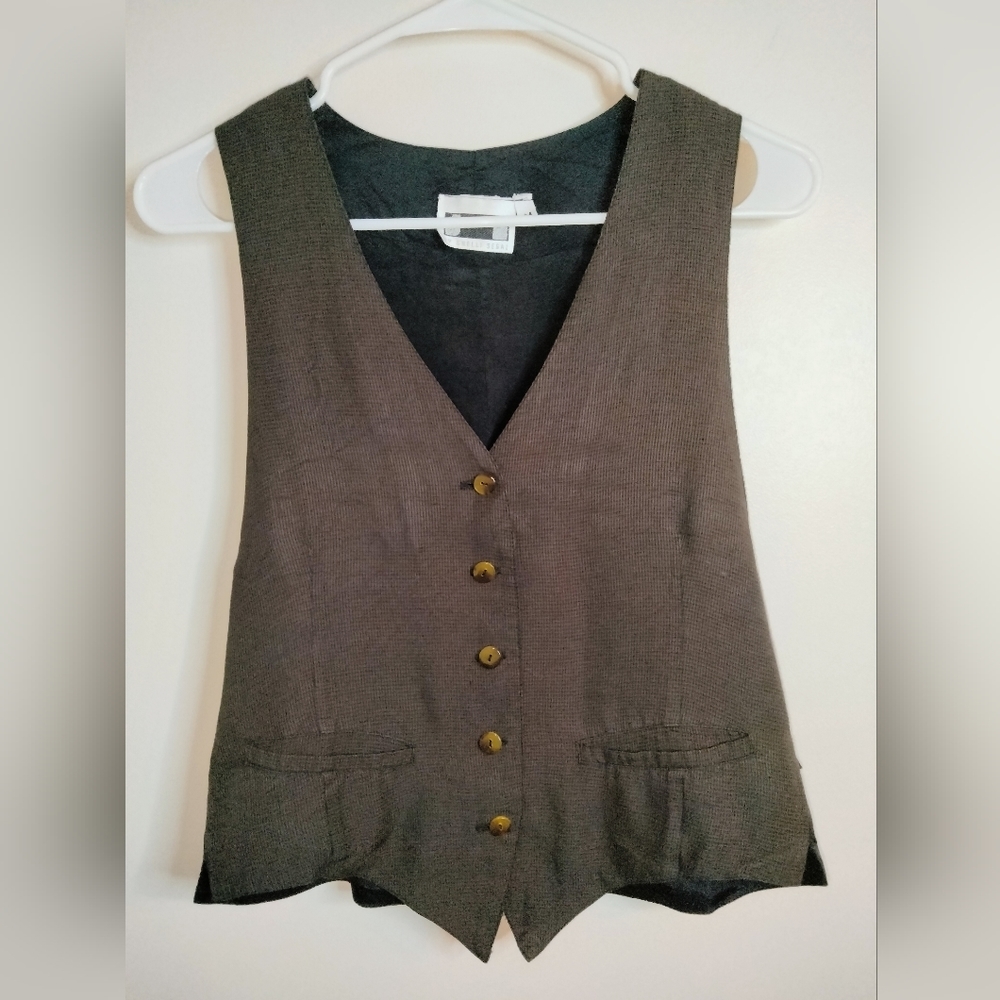 Shelli Segal (Size M) Brown & Black Micro Checkered Print Vintage Button Vest